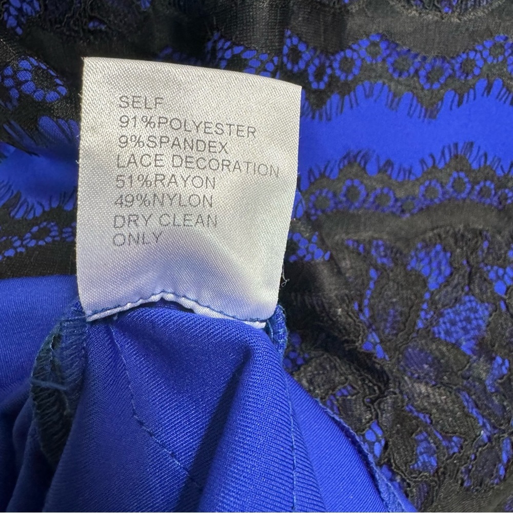 Tadashi Shoji Lace Cocktail Dress Short Sleeve Sheath Pencil Skirt Color Block 2 - Picture 12 of 16